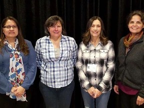 The new executive of the  Kinoomaadziwin Education Body board includes chair Catherine Pawis, co-chair Lisa Michano, treasurer Lauri Hoeg and secretary Evelyn Ball. (Photo supplied)