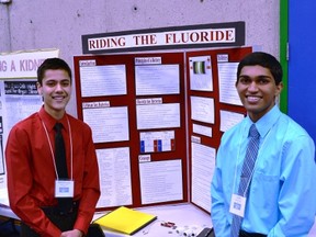 Joy Shah and Parth Vacharajani stand in front of their project Riding the Fluoride during the 2017 science fair. Their project won the NOVA Senior Best of Division award, the Bluewater Power Achievement award, the Enbridge Senior Gold award, the David C Chalmers Memorial award, the Internation Society of Automation award, the IEEE Green Science Fair Senior award and took them to the Canada Wide Science Fair.
Handout/Sarnia This Week
