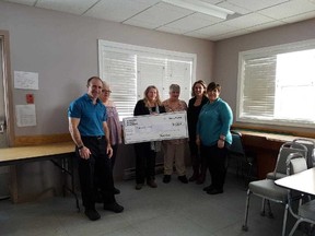 At the cheque presentation to the North East Association for Community Living  was Frank Louvelle, Lise Proulx, Leona Dumoulin, Ginette Papineau, Veronique Shanks and Nathalie  Côté-Tremblay.