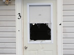 A single shot from a firearm shattered the window of a door on Mountain Street in the early morning hours on Saturday. Greater Sudbury Police continue to investigate that occurrence as well as a theft from another Mountain Street home on Tuesday. (John Lappa/Sudbury Star)