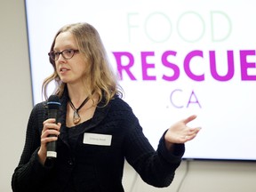 Victoria Armit of the new FoodRescue program speaks at the Greater Sudbury Food Policy Council's fourth annual four minute foodies event in Sudbury on Wednesday. The event covered five food system themes and featured success stories and lessons learned from seven Sudburians participating in the growing food movement. Gino Donato/Sudbury Star/Postmedia Network