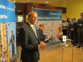 Naushad Jamani, a senior vice-president with Nova Chemicals, is shown in this file photo in Sarnia Dec. 8 announcing the company will spend $2 billion on a new plant and expansion in St. Clair Township. The province announced that day it was contributing $100 million to the project and in late January, the federal government said it would contribute $35 million. (Paul Morden/Sarnia Observer/Postmedia Network)
