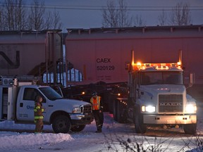 Photo by Shaughn Butts Postmedia Network
Multiple train cars derailed on Feb. 8 near the townsite of the Village of Wabamun. Only minor injuries were reported and none of the cargo being transported leaked during the derailment.