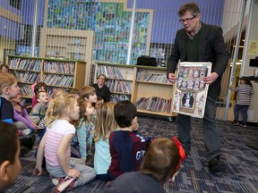 Governor General's Award-winning children's author Wallace Edwards visited the Kindergarten classes at Molly Brant Elementary School on Feb. 15, 2018. Edwards read from his newest book, entitled What Is Peace?, and showed the children some of the illustrations that he's created for his award-winning children's books. Meghan Balogh/The Whig-Standard