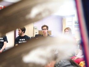 St. Benedict Catholic Secondary School students take part in the Ten Men Challenge at the high school in Sudbury, Ont. on Thursday February 15, 2018. The challenge featured 10 male students, with the support of female students, fasting for the day while taking part in a number of Indigenous activities. The purpose of the challenge is to instil values in the young men to honour, respect and protect women and children. The Ten Men Challenge is linked to the Moose Hide Campaign. John Lappa/Sudbury Star/Postmedia Network