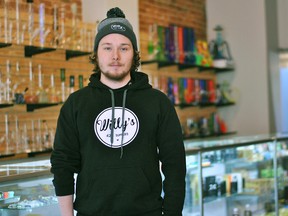 Curtis Lemieux, owner of Willy's 420 Supplies, is shown inside his new downtown Chatham cannabis head shop Feb. 14, 2018. (Tom Morrison/Chatham This Week)
