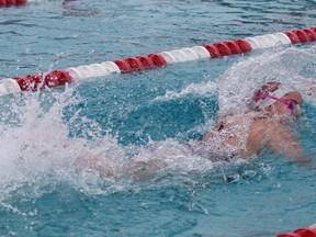 Wallaceburg Tartan Tallie Laprise swimming her 50m freestyle at the SWOSSAA swim meet held on Feb. 13.