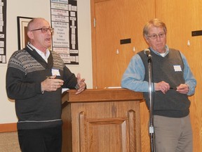 Local history researchers Tom St. Amand and Randy Evans spoke about the origins of Sarnia street names and their work developing the Streets of Sarnia Project during a meeting of the Lambton branch of the Genealogical Society of Ontario on Feb. 13. 
CARL HNATYSHYN/SARNIA THIS WEEK