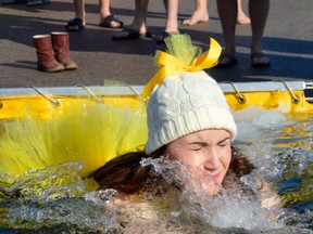 Dr. Lisa Thompson will be braving the cold again at this year’s Polar Dip in Petrolia. The event is raising money for Safetalk workshops, a program that educates and informs individuals on how to recognize signs of mental illness, and how to help. File photo/Postmedia Network