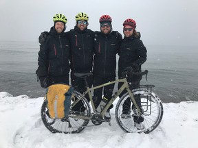 Chris Surette, left, Jan La Pierre, Mark Hubner, and Brent Hubner, on their cycling expedition. (Supplied Photo)