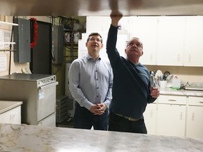 Submitted photo
John Parker of the Stirling Curling Club (right) shows MP Mike Bossio how a $25,000 grant from the federal government will improve the club’s kitchen.