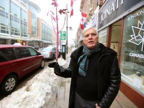 Jonathon Bancroft-Snell supports the plan to make Dundas Street more welcoming and versatile by converting it into a flex street. Although he admits the planned changes will result in a messy summer, he says it?s worth the trouble. ?The reality is that construction will cause a disruption, but the concept . . . is incredible.? (Mike Hensen/The London Free Press)