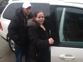 Starr Martin and William Holloway left their home on River Road in Brantford this morning due to flooding. Vincent Ball/The Expositor