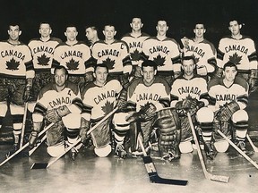 The Belleville McFarlands won the world hockey championship in Prague in 1959 (above) after capturing the Allan Cup national Sr. A title in Kelowna, BC, in '58. The Mighty Macs will be among the prominent teams and individuals honoured by the Belleville Senators Saturday as part of the AHL team's History of Hockey Night at Yardmen Arena. (Hockey Hall of Fame photo)