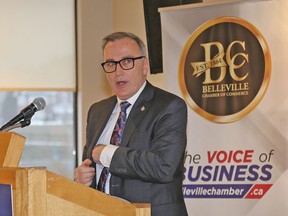 TIM MEEKS/THE INTELLIGENCER
Bay of Quinte MP Neil Ellis was the guest speaker at the Belleville & District Chamber of Commerce Breakfast Wednesday at the Travelodge Hotel. He discussed the business opportunites and risk management of the cannabis industry in the riding.