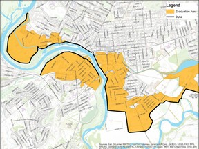 Map issued by City of Brantford shows floodplain areas impacted by evacuation order in February.