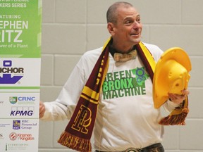 Stephen Ritz of the Green Bronx Machine project speaks at the 10th annual Making a Difference Speaker Series event hosted by the Boys and Girls Club at Regiopolis Notre Dame Catholic High School in Kingston on Wednesday. Steph Crosier/The Whig-Standard