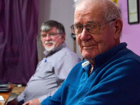 President of the Dutton Lion's Club Don Campbell, right, sits beside Stan Champ at a regular Lions meeting. The rural club is on a membership upswing contrasting those in urban centres, which have seen their numbers dwindle over the last two decades. (Louis Pin/Times-Journal)