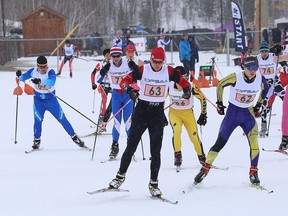 Athletes compete in a senior boys OFSAA Nordic relay heat at the cross-country ski trails at Laurentian University in Sudbury, Ont. on Friday February 23, 2018. John Lappa/Sudbury Star/Postmedia Network