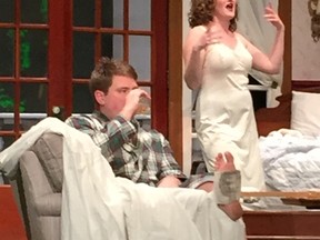 Maggie, played by Lisa Hood and Brick, played by Ben Scholten. The 'Cat on a Hot Tin Roof' has further performances on March 1, 2 and 3 at the Livery. (Courtesy of Cara Stephenson)