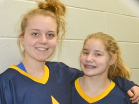 Lydia Duncan (left) and Erika Neubrand are two Mitchell and area residents participating in the Ontario Winter Games for ringette this weekend, March 1-4 in Orillia. The two teens are part of a AAA ringette team representing the Western Region, one of six regional teams participating. SUBMITTED