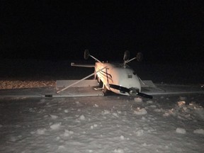 A plane flipped at the Tobermory airport on Feb. 26, 2018. The pilot was uninjured. (Supplied photo)