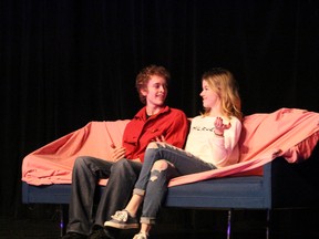 Student actors rehearse for the March 1 opening for a three-day run of the annual Great Lakes Secondary School Revue. On the couch are T.J. Long and Megan Mooseberger. (NEIL BOWEN/Sarnia Observer)