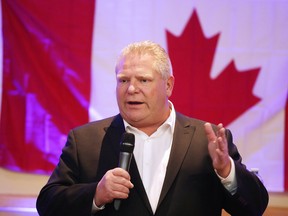 "I love Sudbury," Doug Ford told a packed hall of about 200 supporters, some of whom waved Ford banners. "I love the people here. They're down to earth, they're real people, they're grassroots people. And they've been ignored."