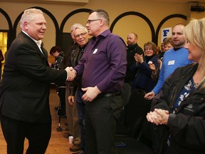 Doug Ford greets supports in Sudbury on Tuesday.