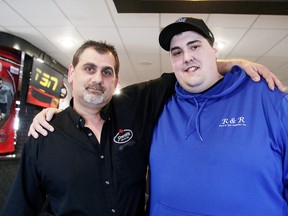 Attilio Langella of Overtime Sports Bar and Grill met up with Scott Wheeler in Sudbury this week. Langella   treated Wheeler's parents to free meals by while Scott recovered in the hospital after falling off a 30-foot cliff and hitting submerged rocks on Manitoulin Island. Gino Donato/Sudbury Star/Postmedia Network