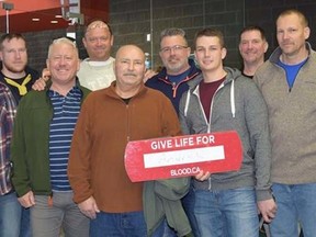 There was a strong turnout for Saturday's blood drive held in honour of Chatham-Kent police Const. Andrew Gaiswinkler, centre, who's battling leukemia. Handout/Postmedia Network