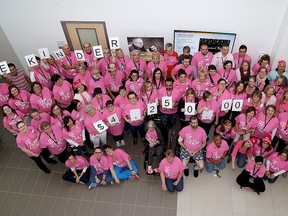 Over 100 staff and patients at Providence Care Hospital staff and patients wear pink shirts or toques during anti-bullying Pink Day on Wednesday February 28 2018. A total of $4,250 was raised to purchase the shirts and toques, the most in the Kingston area. Ian MacAlpine/Kingston Whig-Standard/Postmedia Network