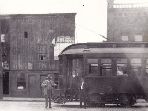 C. W. & L. E Combination freight-passenger car, King Street, just west of Fourth Street. Photo faces south. John Rhodes photo