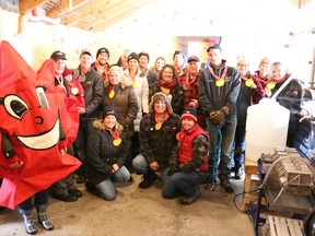 BRUCE BELL/THE INTELLIGENCER
Prince Edward County maple syrup producers are pictured with the Maple in the County mascot at Roblin’s Maple Syrup on County Road 35 on Friday. The poular event runs on the weekend of March 24-25.