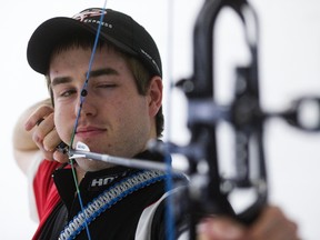 Robbie Nott of Ilderton shows his form after winning the freestyle compound bow competition in Las Vegas two weeks ago against more than 1,200 other archers. (MIKE HENSEN, The London Free Press)