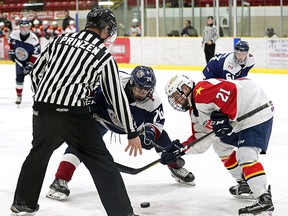 Dukes vs. Pickering in OJHL playoff action last weekend. (Ed McPherson/OJHL Images)
