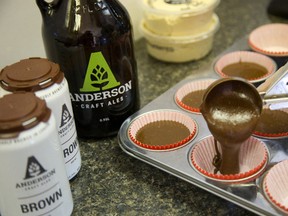 La Noisette owner Tabitha Switzer makes beer-flavoured chocolate cupcakes using Anderson ale at her Oxford Street bakery. ?There?s so many pairing opportunities (with beer and baked items),? says Switzer. (Mike Hensen/The London Free Press)