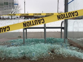 A vandalized Kingston Transit bus shelter along Hwy. 15 at La Salle Secondary School on Wednesday March 7 2018. Three shelters in the area were vandalized overnight on Wednesday. Ian MacAlpine/The Whig-Standard/Postmedia Network