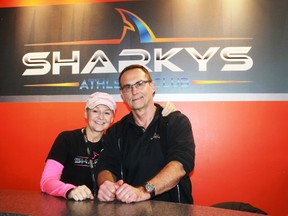 Sharky's Athletic Club co-owner Cindy Van Hoogenhuize recently welcomed her new co-owner to the club, her husband Bill Van Hoogenhuize.
CARL HNATYSHYN/SARNIA THIS WEEK