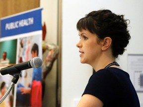 Luke Hendry/The Intelligencer
Registered dietitian Jessica Richardson delivers highlights of a new report on food insecurity Wednesday at Hastings Prince Edward Public Health in Belleville. She said wages are not rising as quickly as the costs of food and rent.