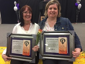Linda Smith and Nicole Zinn-Schadenberg were the recipients of the International Women's Day AppreSHEation Award on Thursday. Also nominated were Julie Brenneman, Connie Lauder and Kate Leatherbarrow. HEATHER RIVERS/SENTINEL-REVIEW