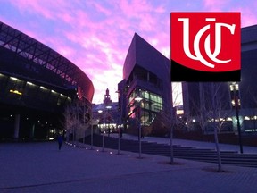 In this Facebook photo, the University of Cincinnati campus is seen alongside its logo. University of Cincinnati / Facebook