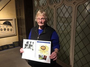 Mary Clutterbuck of the Elgin District Women’s Institute holds a mock-up of the front cover to the new book that chronicles the history of the area through stories from members of the organization. The book will officially launch March 19. (Laura Broadley/Times-Journal)