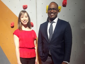 Laura Schmidt and Ken Carter, a professor of psychology at Oxford College of Emory University, at the opening of Beyond Human Limits on Friday.