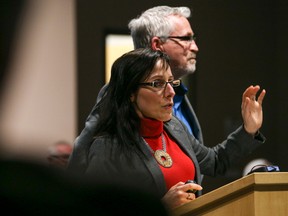 Sarah Delicate and Jim Mackenzie, members of the advocacy group United Shoreline Ontario, speak to Quinte West council last week about their concerns over a program designed to control Lake Ontario water levels on Monday March 5, 2018 in Quinte West, Ont. Quinn was selected to fill a recently-vacated council seat. Tim Miller/Belleville Intelligencer/Postmedia Network