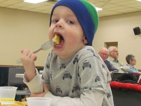 Griffin Willemse, 4, joined his family Saturday for the Kiwanis Club of Forest pancake breakfast at the Legion hall in Forest. The annual fundraiser was set to continue Sunday, 9 a.m. to 2 p.m.
Paul Morden/Sarnia Observer/Postmedia Network