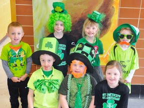 Of course, students at St. Patrick’s school in Dublin need to celebrate St. Patrick’s Day! And these JK-Grade 2 students did just that a little early last Friday before March Break began. Dressed in green for the occasion were Joe Nolan (back row, left), Josie Ruston, Sadie Beaudin and Elena Schoonderwoerd, and Luke Krempien (front row, left), Deni Beaudin and Charlee Weesjes. ANDY BADER/MITCHELL ADVOCATE