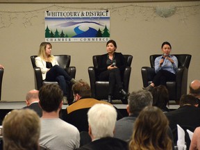 Panelists from Compass Cannabis answer questions on the upcoming cannabis clinic in Whitecourt during the Economic Forum on March 8 (Peter Shokeir | Whitecourt Star).