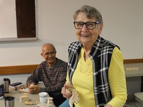 Triple C Carvers past president Camilla Robichaud displays a meticulously made wooden spoon.
CARL HNATYSHYN/SARNIA THIS WEEK