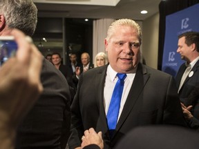 Doug Ford leaves a press conference after being named as the newly elected leader of the Ontario Progressive Conservatives at the delayed Ontario PC Leadership announcement in Markham on Saturday. (THE CANADIAN PRESS/Chris Young)
